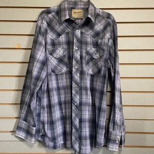 Wrangler Western Shirt Mens Plaid Button Up Long Sleeve Cowboy‎ Rodeo Medium